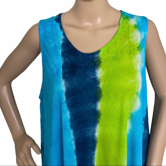 😳SALE😳 MM Collection Women’s Dress Blue Multi Print Rayon - Picture 3 of 7